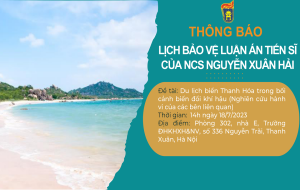 Thông báo lịch tổ chức bảo vệ luận án tiến sĩ cho nghiên cứu sinh Nguyễn Xuân Hải