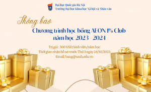 Thông báo Chương trình học bổng AEON 1% Club năm học 2023 – 2024 dành cho sinh viên VNU-USSH
