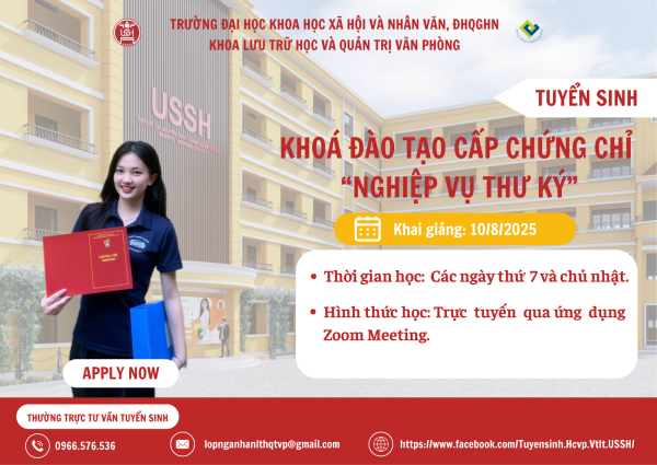 Thông báo tuyển sinh khóa đào tạo cấp chứng chỉ “Nghiệp vụ thư ký” tháng 8-9/2025  