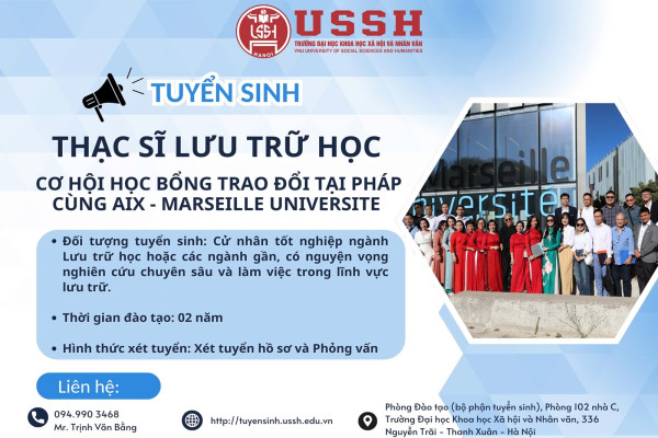 Tuyển sinh Thạc sĩ Lưu trữ học: Cơ hội học bổng 04 tháng tại Pháp cùng Aix-Marseille Université