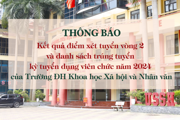 Thông báo Kết quả điểm xét tuyển vòng 2 và danh sách trúng tuyển  kỳ tuyển dụng viên chức năm 2024 của Trường Đại học Khoa học Xã hội và Nhân văn