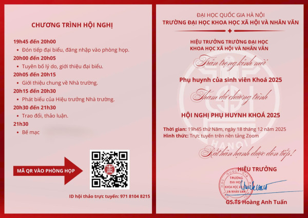 Thư mời tham dự Hội nghị Phụ huynh sinh viên K70 (khóa QH-2025-X)