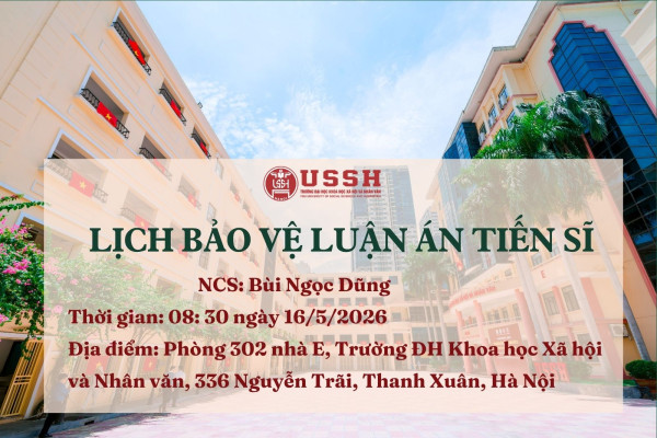 Thông báo lịch bảo vệ luận án tiến sĩ của NCS Bùi Ngọc Dũng