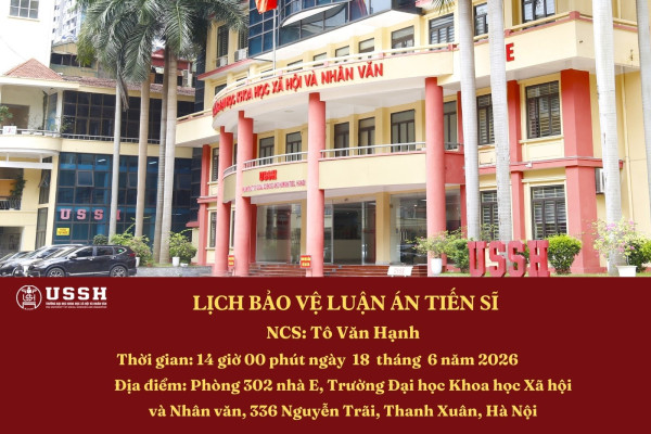 Thông báo lịch bảo vệ luận án tiến sĩ của NCS Tô Văn Hạnh