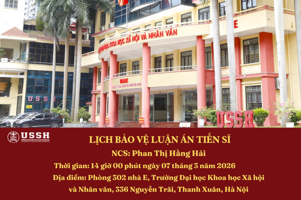 Thông báo lịch bảo vệ luận án tiến sĩ của NCS Phan Thị Hằng Hải