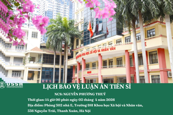 Thông báo lịch bảo vệ luận án tiến sĩ của NCS Nguyễn Phương Thuỷ